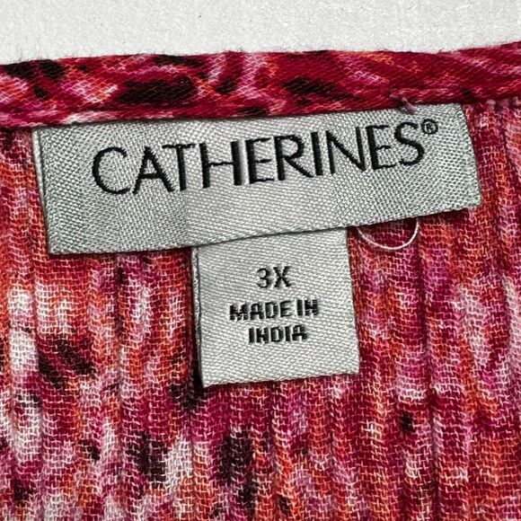 Catherines Women's 3X (26/28W) Tunic Crinkle Pink Damask Print Sequins Artsy - Picture 3 of 10
